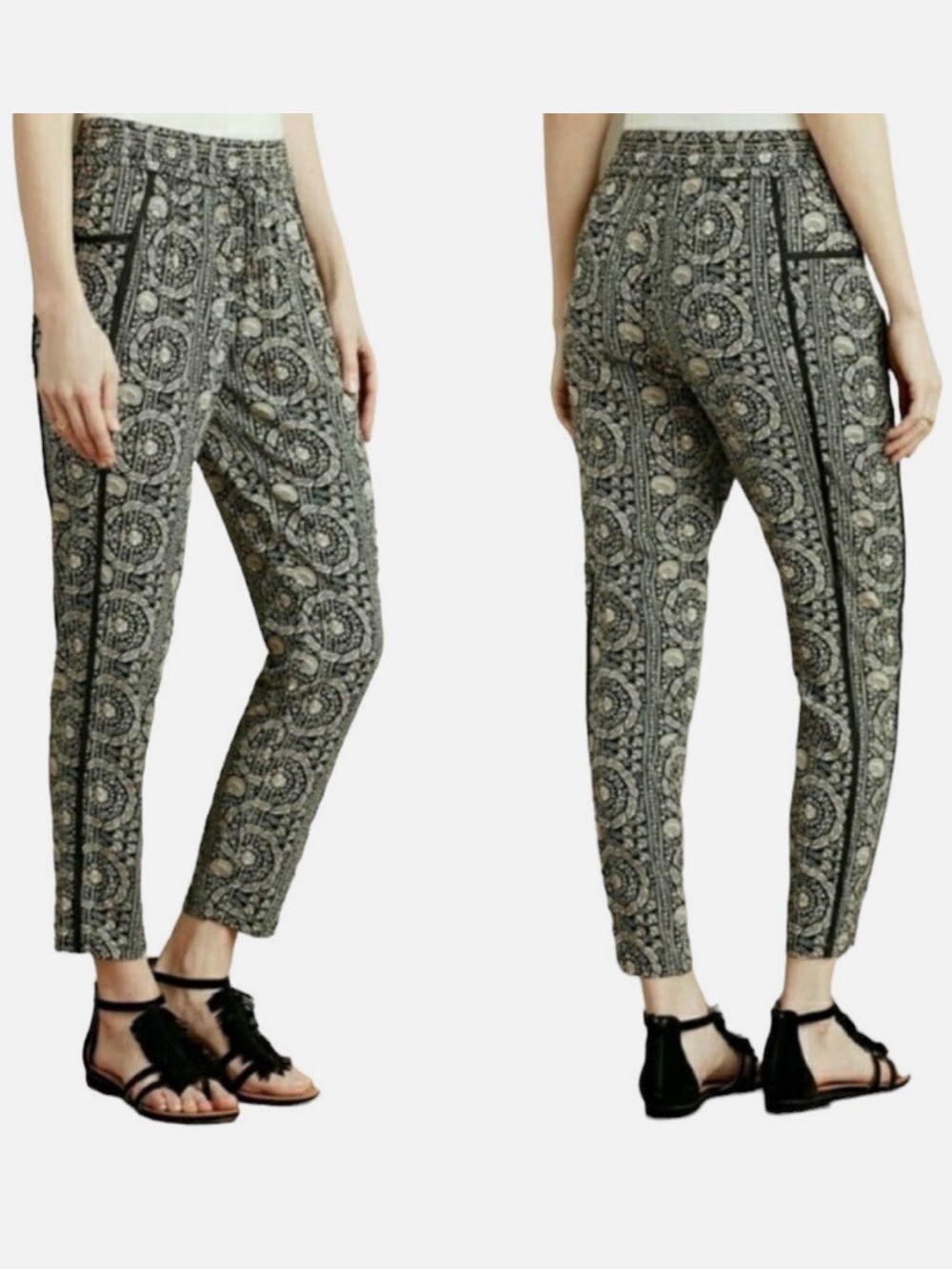 Anthropologie Hei Hei Pradallano jogger pants featuring a black & white paisley